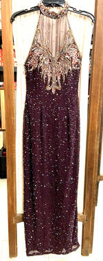 Magnificent Alyce Design Halter Beaded Dress Burgundy hei8075